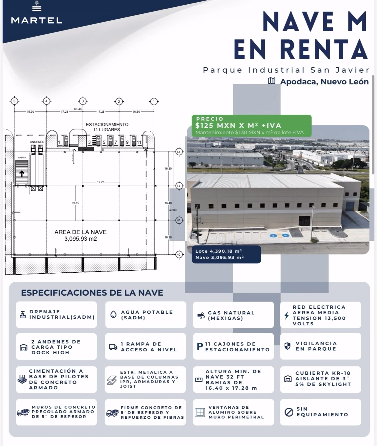 Ficha técnica y plano de Nave M en renta