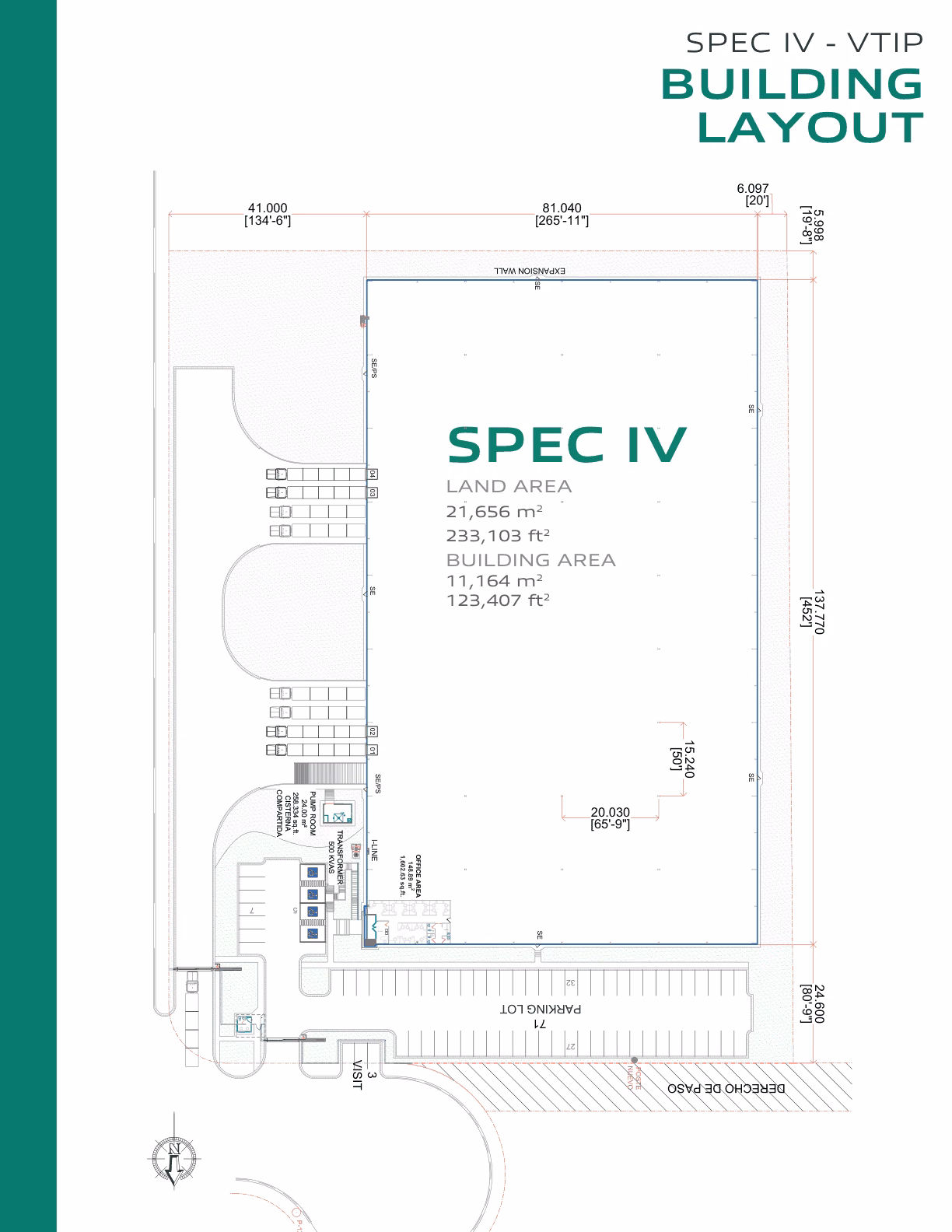 Plano de distribución de la nave industrial de 11164 m² en Torreón