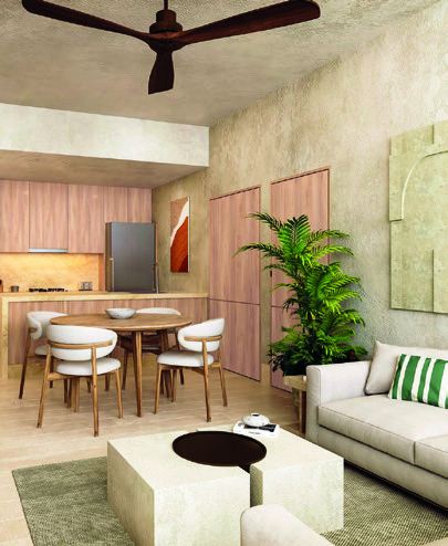 Living room, dining area and kitchen of a Punta Laguna residence
