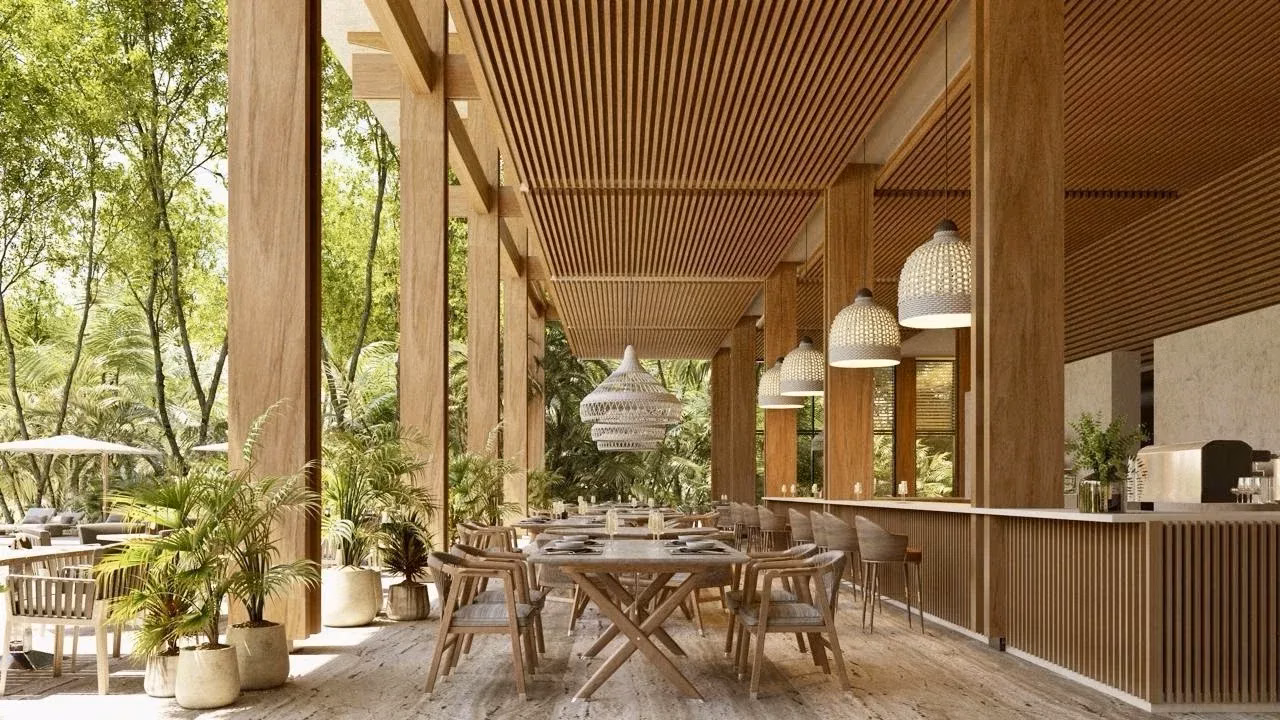 Área de comedor y barra de la casa club