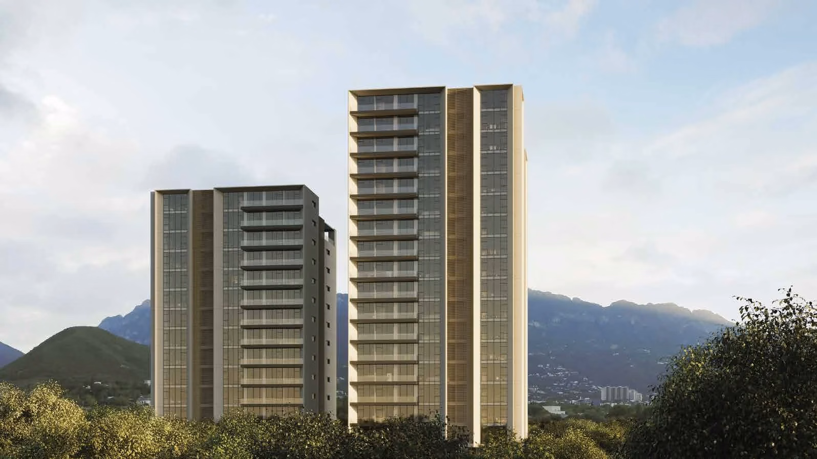 Voláre towers with the Sierra Madre in the background